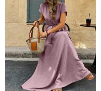 Vestito da donna linea A, plissettato, con texture simile al lino L,M,S,XLColore unicoTessuto intrecciato