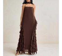 Vestito da donna lungo con volant laterali, spalline sottili in chiffon, con sciarpa, stile boho per vacanza, elegante SHEIN X TSS SHEIN X potenzia la creatività fornendo a stilisti, artisti e marchi