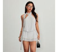 Vestito da donna mini per le vacanze, in rete, a pois bianchi su sfondo nero e bianco, adatto per l'estate Petite XXS,Petite XS,Petite S,Petite M,Petite LTessuto in tulle