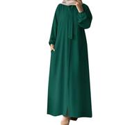 Vestito da donna musulmano, abito da preghiera, da donna, musulmano, a maniche lunghe, abito lungo chic ed elegante, scollo annodato con bottoni, taglio ampio con tasche, tinta unita, abbigliamento