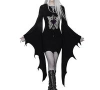 Vestito Da Donna Per Halloween Vintage Medievale Vestito Da Steampunk Elegante Con Maniche a Pipistrello Costumi Di Halloween Carnevale Rinascimentale Costume Da Strega Sexy Teschio Abito Da Vampiro