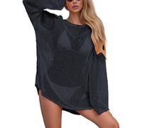 Vestito da donna, sexy, da spiaggia, bikini con scollo a V, collo alto, abbottonatura, a maniche corte, per vacanze in spiaggia, per vacanze, spiaggia, spiaggia, poncho 146