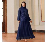 Vestito da donna taglie forti, vestaglia lunga stile mediorientale con applicazioni e ricami, abito per la Festa della Mamma 1XL,2XL,3XL,4XLColore unicoChiffon