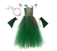 Vestito da fata in rete per ragazze, gonna da fata per Halloween, con maniche a corona e orecchie, set di abiti da fata per bambine e ragazze, per cosplay, festival, costume da fata in rete