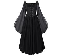 Vestito da fata medievale rinascimentale da donna, con maniche a campana e | maniche lunghe, maniche a campana, spacco, attillato, costume rinascimentale, per festival, carnevale, Halloween