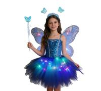 Vestito da fata per ragazze, tutù a LED, con di farfalla, bacchetta per capelli, per feste e cosplay, per bambine e ragazze, per spettacoli teatrali, compleanni, Halloween, Natale