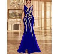 Vestito da festa con pannello in rete e paillettes, a coda di sirena, dalla linea elegante che valorizza la figura, adatto per occasioni di festa L,M,S,XLstampa dappertuttoTessuto intrecciato