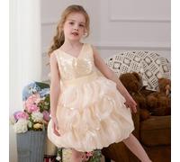 Vestito da festa di San Valentino per ragazze con paillettes color champagne e rete nera, elegante abito da principessa adatto per feste di compleanno, damigella di nozze, ballo, Pasqua, laurea 6Y,7Y,