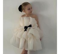 Vestito da festa in tulle con balze e fiocco per ragazza, abito da principessa a forma di torta, adatto per il compleanno del bambino, l anniversario, il matrimonio, le celebrazioni festive, damigella
