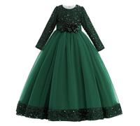 Vestito da festa per ragazze, elegante, lunghezza alla caviglia, in tulle, abito da ballo, principessa, matrimonio, damigella d'onore, concorso, Natale, abiti lunghi, 01 verde., 7-8 Anni