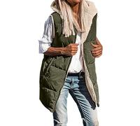 Vestito da figlia gilet reversibile da donna nel 2023, giacca in pile senza maniche, felpa con cappuccio con cerniera, tasche, cappotto invernale lungo, caldo, maglione nero, verde militare, XXL