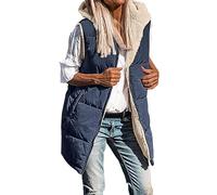 Vestito da figlia gilet reversibile da donna nel 2023, giacca in pile senza maniche, felpa con cappuccio con cerniera, tasche, cappotto invernale lungo, caldo, maglione nero, Blu marino, XL