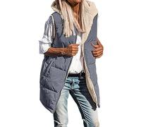 Vestito da figlia gilet reversibile da donna nel 2023, giacca in pile senza maniche, felpa con cappuccio con cerniera, tasche, cappotto invernale lungo, caldo, maglione nero, grigio., XXL