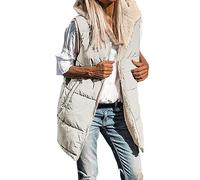 Vestito da figlia gilet reversibile da donna nel 2023, giacca in pile senza maniche, felpa con cappuccio con cerniera, tasche, cappotto invernale lungo, caldo, maglione nero, beige., S