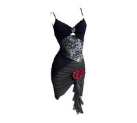 Vestito da gara di danza latina con cinturino in pizzo delicato da donna - Costume da performance alla moda, Nero , L