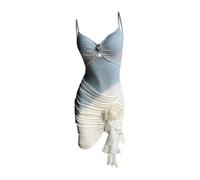 Vestito da gara di danza latina con cinturino in pizzo delicato da donna - Costume da performance alla moda, bianco, XXL