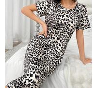 Vestito da notte a stampa leopardata, ampio e lungo fino al ginocchio, abito da notte Moo Moo per donna L,M,S,XL,XS,XXLTessuto in maglia