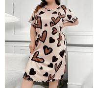 Vestito da notte mini oversize con stampa a cuori e maniche corte, Moo Moo 1XL,2XL,3XL,4XL,5XLGeometricoTessuto in maglia