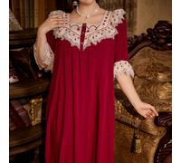 Vestito da notte oversize con pannello ricamato a contrasto e tre bottoni, Moo Moo, per l'autunno e l'inverno 0XL,1XL,2XL,3XL,4XLTradizione popolareTessuto intrecciato