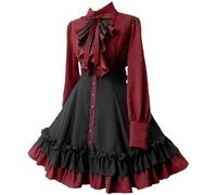 Vestito da Oktoberfest Costume di Halloween da donna Plus Size A Line Maxi abiti in pizzo maniche per le donne festivo abito da strega nero Cosplay Club Party Costumi Cosplay Costumi per donna