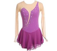 Vestito da Pattinaggio Artistico, Girocollo Vuoto Giunzione Body Ginnastica Artistica Danza, Vestito da Balletto Danza Tuta da Ballo da Competizione A Maniche Lunghe