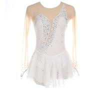 Vestito da Pattinaggio Artistico, Girocollo Vuoto Giunzione Body Ginnastica Artistica Danza, Vestito da Balletto Danza Tuta da Ballo da Competizione A Maniche Lunghe