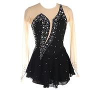 Vestito da Pattinaggio Artistico, Girocollo Vuoto Giunzione Body Ginnastica Artistica Danza, Vestito da Balletto Danza Tuta da Ballo da Competizione A Maniche Lunghe