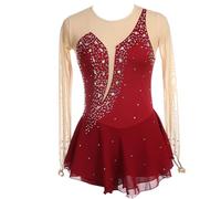Vestito da Pattinaggio Artistico, Girocollo Vuoto Giunzione Body Ginnastica Artistica Danza, Vestito da Balletto Danza Tuta da Ballo da Competizione A Maniche Lunghe