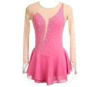 Vestito da Pattinaggio Artistico, Girocollo Vuoto Giunzione Body Ginnastica Artistica Danza, Vestito da Balletto Danza Tuta da Ballo da Competizione A Maniche Lunghe