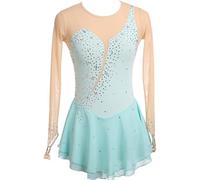 Vestito da Pattinaggio Artistico, Girocollo Vuoto Giunzione Body Ginnastica Artistica Danza, Vestito da Balletto Danza Tuta da Ballo da Competizione A Maniche Lunghe