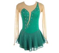 Vestito da Pattinaggio Artistico, Girocollo Vuoto Giunzione Body Ginnastica Artistica Danza, Vestito da Balletto Danza Tuta da Ballo da Competizione A Maniche Lunghe