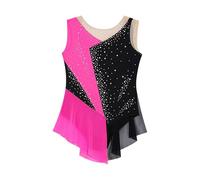 Vestito da pattinaggio artistico su ghiaccio scintillante, senza maniche, in rete a blocchi di colore, patchwork, da danza, balletto e ginnastica(10)
