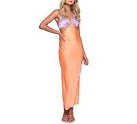 Vestito da Pigiama da Pigiama a V Profondo con Pieghe Allacciate Allacciate in Tinta con Il Colore delle Donne Maxi Abiti Taglie Comode