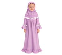 Vestito da preghiera con cappuccio grigio da bambina con copertura per la | Il vestito lungo e largo ha maniche lunghe e un copricapo con cappuccio abbinato, con sottili fasce decorative bianche