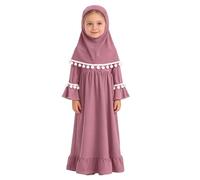 Vestito da preghiera con cappuccio grigio da bambina con copertura per la | Il vestito lungo e largo ha maniche lunghe e un copricapo con cappuccio abbinato, con sottili fasce decorative bianche