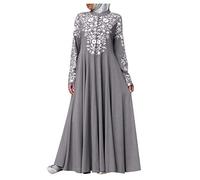 Vestito da preghiera da donna musulmana 1 pezzo tinta unita lunghezza intera abito da preghiera musulmana donna manica lunga casual ideale per Ramadan Islam Caftan Abaya Islam, grigio, L