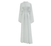 Vestito da preghiera da donna musulmana, abito a maniche lunghe da donna, chic a vita alta, abbigliamento etnico, scollo a metà alto, tinta unita, abaya lunga, taglia grande, bianco, XXL