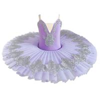 Vestito da Principessa Ballerina Professionale per Bambina Vestito da Ballo per Festa con Pancake Vestito Competizione per Festa di Balletto Vestito da Lago dei cigni,Viola,160