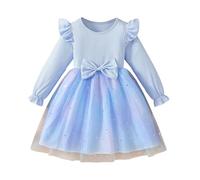 Vestito da Principessa Bambina, Abito da Ragazza con Stampa a Stelle a Maniche Lunghe e Fiocco, Elegante Abito da Festa per Le Stagioni Autunnali