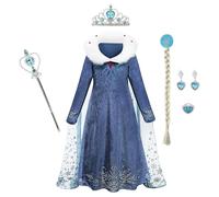 Vestito da principessa Elsa e Anna, per ragazze, costume invernale da regina delle nevi, per Halloween, Natale, feste di compleanno, Vestito+accessori, 5-6 Anni
