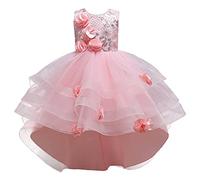 Vestito da principessa estivo senza maniche da principessa con fiori, abito da passerella, vestito da performance arcobaleno, rosa, 8-9 Anni