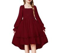Vestito da principessa invernale da bambina, con maniche lunghe a sbuffo, elegante, a vita alta, a vita alta, casual, tinta unita, per sera, matrimonio, compleanno, ballo di fine anno, carnevale