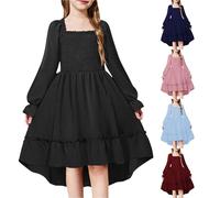 Vestito da principessa invernale da bambina, con maniche lunghe a sbuffo, elegante, a vita alta, a vita alta, casual, tinta unita, per sera, matrimonio, compleanno, ballo di fine anno, carnevale