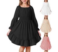 Vestito da principessa invernale da bambina, con maniche lunghe a sbuffo, elegante, a vita alta, a vita alta, casual, tinta unita, per sera, matrimonio, compleanno, ballo di fine anno, carnevale