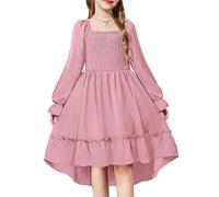 Vestito da principessa invernale da bambina, con maniche lunghe a sbuffo, elegante, a vita alta, a vita alta, casual, tinta unita, per sera, matrimonio, compleanno, ballo di fine anno, carnevale