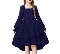 Vestito da principessa invernale da bambina, con maniche lunghe a sbuffo, elegante, a vita alta, a vita alta, casual, tinta unita, per sera, matrimonio, compleanno, ballo di fine anno, carnevale