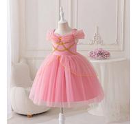 Vestito da principessa Jasmine per ragazza, vestito da principessa in tulle rosa, abito da damigella, nastro dorato, spalline con gemme gialle, stampa a pois dorata, stile Medio Oriente ed Europa, cos