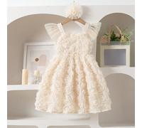 Vestito da principessa per bambine con maniche a campana e ricamo 3D a forma di fiori, adatto per esibizioni, feste, compleanni, matrimoni, come regalo 6Y,7Y,4Y,5YColore unicoMaglia da ricamo