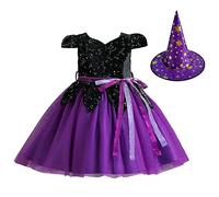 Vestito da principessa per bambini, per feste di Halloween, con cappello, Lilla, 7-8 Anni