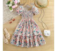 Vestito da principessa per ragazze pre-adolescenti, con motivo a cuori, decorato con volant sulle maniche e sull'orlo, adatto per l'estate, la spiaggia, le feste 8Y,9Y,10Y,11Y,12YFloreale,PiantePolies